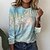 cheap Tees &amp; T Shirts-Women&#039;s T shirt Tee Blue Print Floral Casual Weekend Long Sleeve Round Neck Basic Regular Painting S