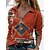 cheap Blouses &amp; Shirts-Women&#039;s Shirt Blouse Wine Red Blue Quarter Zip Print Geometric Long Sleeve Shirt Collar Streetwear Ethnic Regular Geometric S