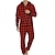 Недорогие Пижамы-Муж. Домашняя одежда Пижамы Цельные пижамы 1 ед. Сетка / Плед Мода Удобная обувь Мягкий Дом Кровать Полиэстер Теплый V-образный вырез Классический Весна Осень Черный Красный