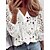 cheap Blouses &amp; Shirts-Women&#039;s Shirt Blouse White Pink Lace Cut Out Graphic Floral Work Casual Long Sleeve V Neck Elegant Regular S