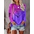 cheap Super Sale-Women&#039;s T shirt Tee Purple Pink Orange Print Color Block Heart Casual Weekend Long Sleeve Round Neck Basic Regular Painting S