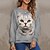 cheap Hoodies &amp; Sweatshirts-Women&#039;s Sweatshirt Pullover Print Active Streetwear Gray Cat 3D Daily Long Sleeve Round Neck