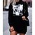 cheap Mini Dresses-Women&#039;s Casual Dress Hoodie Dress Shift Dress Black khaki Dark Grey Long Sleeve Winter Fall Autumn Print Basic Hooded Loose Fit Fall Dress 2022 XS S M L XL 2XL 3XL