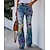 رخيصةأون سراويل تحتية قصيرة للنساء-نسائي جينزات سروال واسع فو الدنيم جيوب جانبية طباعة مكتمل الطول أزرق