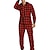 Недорогие Пижамы-Муж. Домашняя одежда Пижамы Цельные пижамы 1 ед. Сетка / Плед Мода Удобная обувь Мягкий Дом Кровать Полиэстер Теплый V-образный вырез Классический Весна Осень Черный Красный
