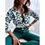cheap Blouses &amp; Shirts-Women&#039;s Blouse Shirt Green Pocket Print Graphic Casual Daily Long Sleeve Shirt Collar Elegant S