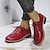 olcso Női fűzős bőrcipők-Női Félcipők Napi Egyszínű Vastag sarok Kerek orrú Alkalmi minimalizmus PU Bőr Fűzős Fekete Piros