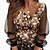 cheap Casual Dresses-Women&#039;s Shift Dress Mini Dress Brown Print 3/4 Length Sleeve Winter Fall Autumn Mesh Stylish V Neck Weekend 2023 S M L XL 2XL 3XL
