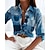 cheap Blouses &amp; Shirts-Women&#039;s Blouse Shirt Blue Button Print Color Block Daily Weekend Long Sleeve Shirt Collar Streetwear Casual Regular S