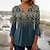 cheap Women&#039;s Blouses &amp; Shirts-Women&#039;s Shirt T shirt Tee Henley Shirt Blouse Floral Button Print Casual Weekend Vintage Basic 3/4 Length Sleeve Round Neck Blue