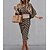cheap Midi Dresses-Women&#039;s Sheath Dress Midi Dress Brown Print Half Sleeve Winter Fall Autumn Print Fashion Cold Shoulder Weekend 2023 S M L XL 2XL 3XL