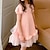 cheap Kids&#039;-Kids Girls&#039; Dress Solid Colored Short Sleeve Daily Vacation Cute Princess Cotton Above Knee A Line Dress Summer Spring 3-10 Years Pink With 50PCS Hair Tie Set