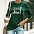 cheap Tees &amp; T Shirts-Women&#039;s T shirt Tee Green Black Blue Print Graphic Letter Casual Daily Long Sleeve Round Neck Basic Cotton Regular Painting S