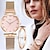 abordables Relojes de Cuarzo-Pulsera de cristal de lujo para mujer, relojes de cuarzo, reloj de cuarzo con diamantes a la moda para mujer, vestido deportivo para mujer, reloj de pulsera con esfera rosa