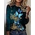 preiswerte Super Sale-Damen T Shirt Rosa Blau Purpur Bedruckt Schmetterling Täglich Wochenende Langarm Rundhalsausschnitt Basic Standard Schmetterling Farbe S