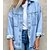 cheap Blouses &amp; Shirts-Women&#039;s Blouse Shirt Blue Pocket Plain Casual Daily Long Sleeve Shirt Collar Casual Denim Long M