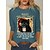 cheap Hoodies &amp; Sweatshirts-Women&#039;s T shirt Tee Black Blue Light Blue Print Cat Casual Weekend Long Sleeve V Neck Basic Regular Painting S