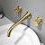 cheap Wall Mount-Bathroom Sink Faucet,Brass Wall Mounted Double Handles Nickel Brushed Luxury Design Brushed Gold Finish Widespread Washroom Faucet with Hot and Cold Switch
