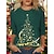 economico T-Shirt da donna-Per donna Camicia Verde scuro Blu pavone Mattone rosso Albero di Natale Stampa Manica lunga Natale Per eventi Informale Rotonda Standard Floreale S