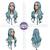 ieftine Peruci Sintetice Trendy-peruci lungi și ondulate albastre pentru femei perucă colorată mixt albastru verde gri violet culoarea părului partea mijlocie peruci din fibre sintetice rezistente la căldură păr pentru petrecere