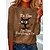 cheap Tees &amp; T Shirts-Women&#039;s T shirt Tee Black Red Blue Print Cat Text Daily Weekend Long Sleeve Round Neck Basic Regular Cat Painting S