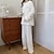 preiswerte Zweiteilige Anzüge für Damen-Damen Hemd Hosen-Sets Vlies Feste Farbe Casual Basic Langarm Rundhalsausschnitt Weiß Winter Herbst Winter