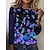 cheap Super Sale-Women&#039;s T shirt Tee Pink Blue Purple Print Butterfly Daily Weekend Long Sleeve Round Neck Basic Regular Butterfly Painting S