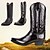 cheap Cowboy &amp; Western Boots-Men&#039;s Classic Brown Faux Leather Western Cowboy Boots - Embossed Pattern, Pointed Toe, and Mid-Heel for Rodeo, Ranch, and Casual Wear