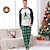 billige Pyjamas-Pyjamas Familie udseende Ternet Bogstaver Hjem Hvid Grøn Langærmet Basale Matchende tøj