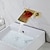 abordables mural-Robinet mitigeur évier de salle de bain led bec cascade 3 température de l&#039;eau de couleur, robinets de lavabo en laiton montés au mur mitigeur robinets de bain à deux trous avec tuyau froid et chaud