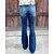 preiswerte Damenjeans-Damen-Jeans mit niedrigem Bund, Bootcut-Jeans in Distressed-Optik, durchgehender Denim, Seitentaschen, weit, mikroelastisch, hohe Taille, modisch, lässig, Arbeit, Straße, Blau, S, M, Herbst&amp;amp;