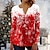cheap Blouses-Women&#039;s Shirt Blue Pink Red Snowflake Button Print 3/4 Length Sleeve Christmas Streetwear Round Neck Regular S