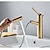 abordables Classiques-Robinet de lavabo de salle de bain avec douchette extractible, bec de robinet en laiton à un trou en or brossé avec eau chaude et froide