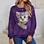 cheap Hoodies &amp; Sweatshirts-Women&#039;s Sweatshirt Pullover Basic Blue Purple Green Cat Street Long Sleeve Round Neck