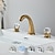 economico Multiforo-rubinetto del lavandino del bagno rubinetto del bagno in ottone diffuso a 3 fori montato sul ponte miscelatore con maniglia in cristallo (oro / nero / cromato)