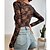 cheap Bodysuit-Women&#039;s Bodysuit Black Lace Patchwork Plain Beach Long Sleeve V Neck Sexy S
