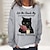 voordelige Dameshoodies &amp; sweatshirts-Dames Overhemd Zwart Blozend Roze Wijn Kat Afdrukken Lange mouw Casual Sport Basic Ronde hals Normaal 3D Cat S