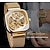 cheap Mechanical Watches-Forsining Golden Men Automatic Watch Square Skeleton Mesh Steel Band Mechanical Business Clock Relogio Masculino