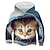 billiga Huvtröjor- och tröjor för flicka-Barn Flickor Huvtröja Katt Långärmad Höst Vinter Aktiv Mode Bomull Ledigt Normal