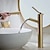 abordables Classiques-Robinet de lavabo de salle de bain avec douchette extractible, bec de robinet en laiton à un trou en or brossé avec eau chaude et froide