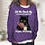 billiga Huvtröjor och tröjor till damer-Dam Skjorta Svart Rodnande Rosa Vin Katt Mönster Långärmad Ledigt Sport Grundläggande Rund hals Normal 3D Cat S