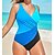 cheap One-Pieces-Women&#039;s Swimwear One Piece Monokini Bathing Suits Plus Size Swimsuit Color Block Open Back Splice Blue V Wire Bathing Suits Vacation Fashion Sexy