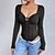 cheap Bodysuit-Women&#039;s Bodysuit Black Lace up Mesh Plain Beach Long Sleeve V Neck Sexy S