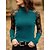 cheap Blouses &amp; Shirts-Women&#039;s T shirt Tee claret Lake blue Green Lace Patchwork Plain Daily Weekend Long Sleeve High Neck Basic Regular S