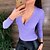 cheap Bodysuit-Women&#039;s Blouse Shirt Green Black Blue Plain Casual Long Sleeve V Neck Basic Regular S