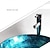 cheap Vessel Sinks-Round Artistic Vanity Basin Sink Bathroom Vessel Tempered Glass Bowl 16.5 inch, Art Wash Basin Mixer Faucet Set with Pop-up Drain, Boat Shape Countertop Above Counter Washroom