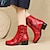 cheap Ankle Boots-Women&#039;s Boots Ladies Shoes Valentines Gifts Party Valentine&#039;s Day Daily Solid Colored Booties Ankle Boots Flower Chunky Heel Round Toe Elegant Vintage Faux Leather PU Zipper Black Red Blue