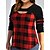 cheap Plus Size Blouses&amp;Shirts-Women&#039;s Plus Size Tops Blouse Shirt Plaid Print Long Sleeve Crew Neck Casual Holiday Daily Vacation Polyester Winter Fall Red