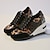 cheap Women&#039;s Sneakers-Women&#039;s Sneakers Plus Size Height Increasing Shoes Platform Sneakers Outdoor Daily Leopard Color Block Sequin Wedge Heel Round Toe Sporty Casual Tennis Shoes Canvas Lace-up Leopard Black Gold