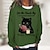 cheap Women&#039;s Hoodies &amp; Sweatshirts-Women&#039;s Shirt Green Black Blue Cat Print Long Sleeve Casual Sports Basic Round Neck Regular 3D Cat S